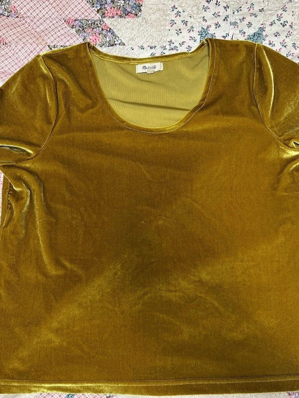 Madewell Velvet Short-Sleeve Top in Mustard Yellow